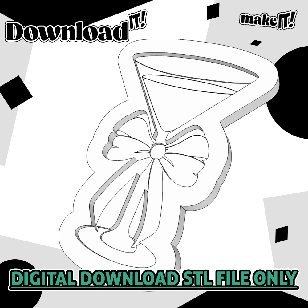 Martini Glass With Pretty Bow | Embosser And Cutter STL File