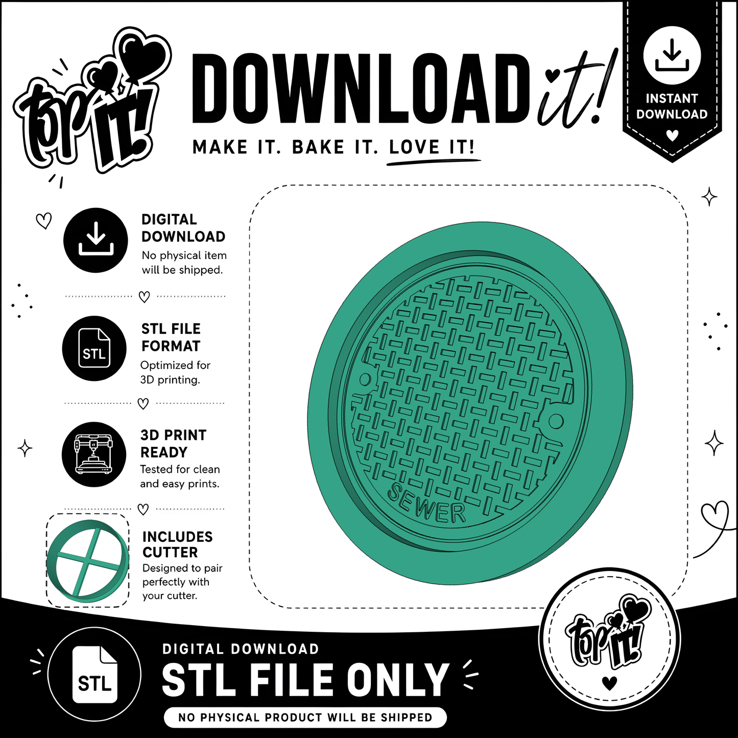 Sewer Cover  | Embosser And Cutter STL File