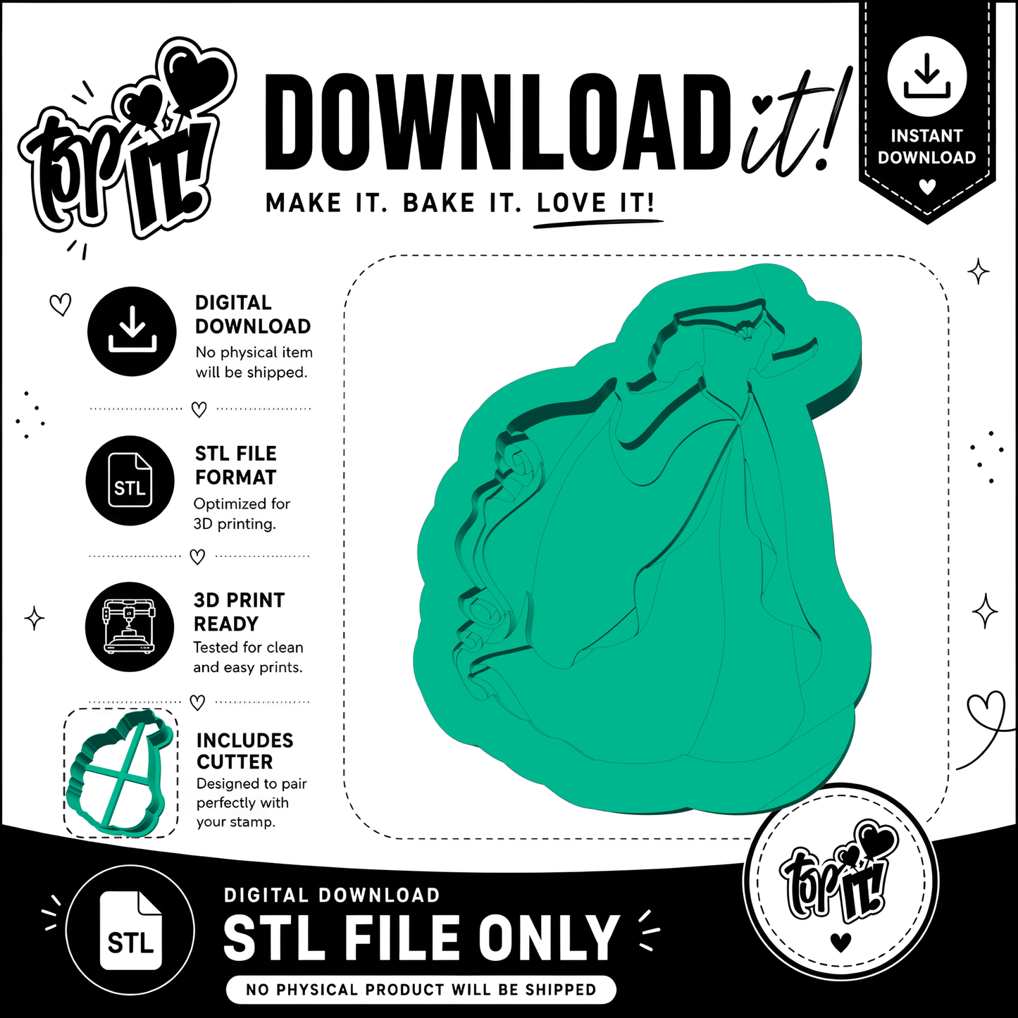 Ariel Green Dress  | Embosser And Cutter STL File