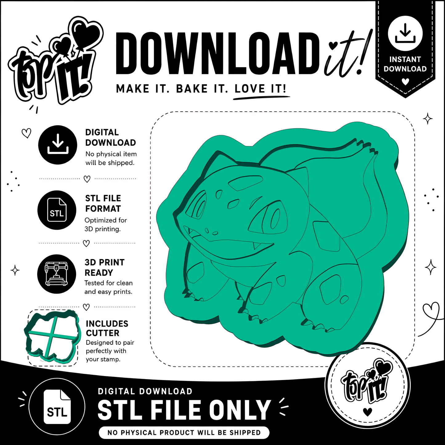 Bulbasaur Pokemon | Embosser And Cutter STL File