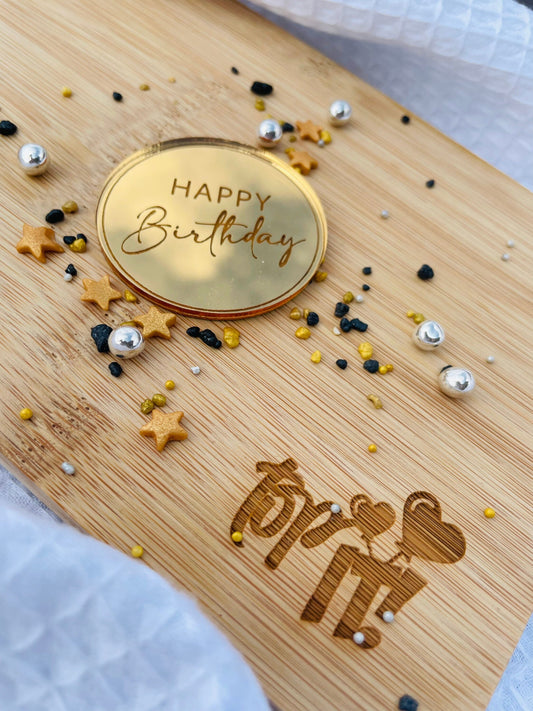Happy Birthday Mini Disc Topper. Mirror Gold Acrylic Cake topper. Cake Charm. Cupcake Topper.