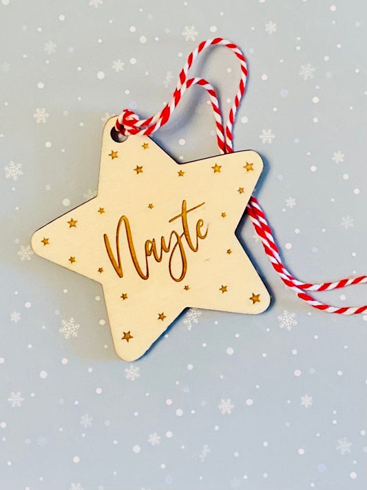 Personalised Christmas decoration. Gift Tag Kids name bauble. Personalised tree decoration.