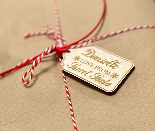 Secret Santa / Christmas personalised gift tags. Personalised wooden gift tags. Santa tags.  present tags. Two inches wide.