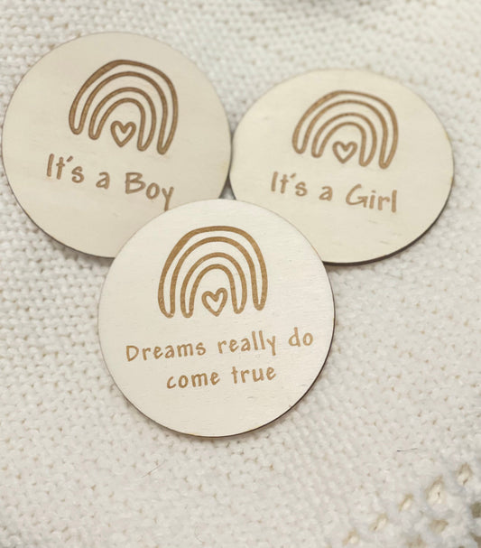 Gender reveal discs. Pregnancy gift. Rainbow baby. Social media prop. Scan Photo prop.