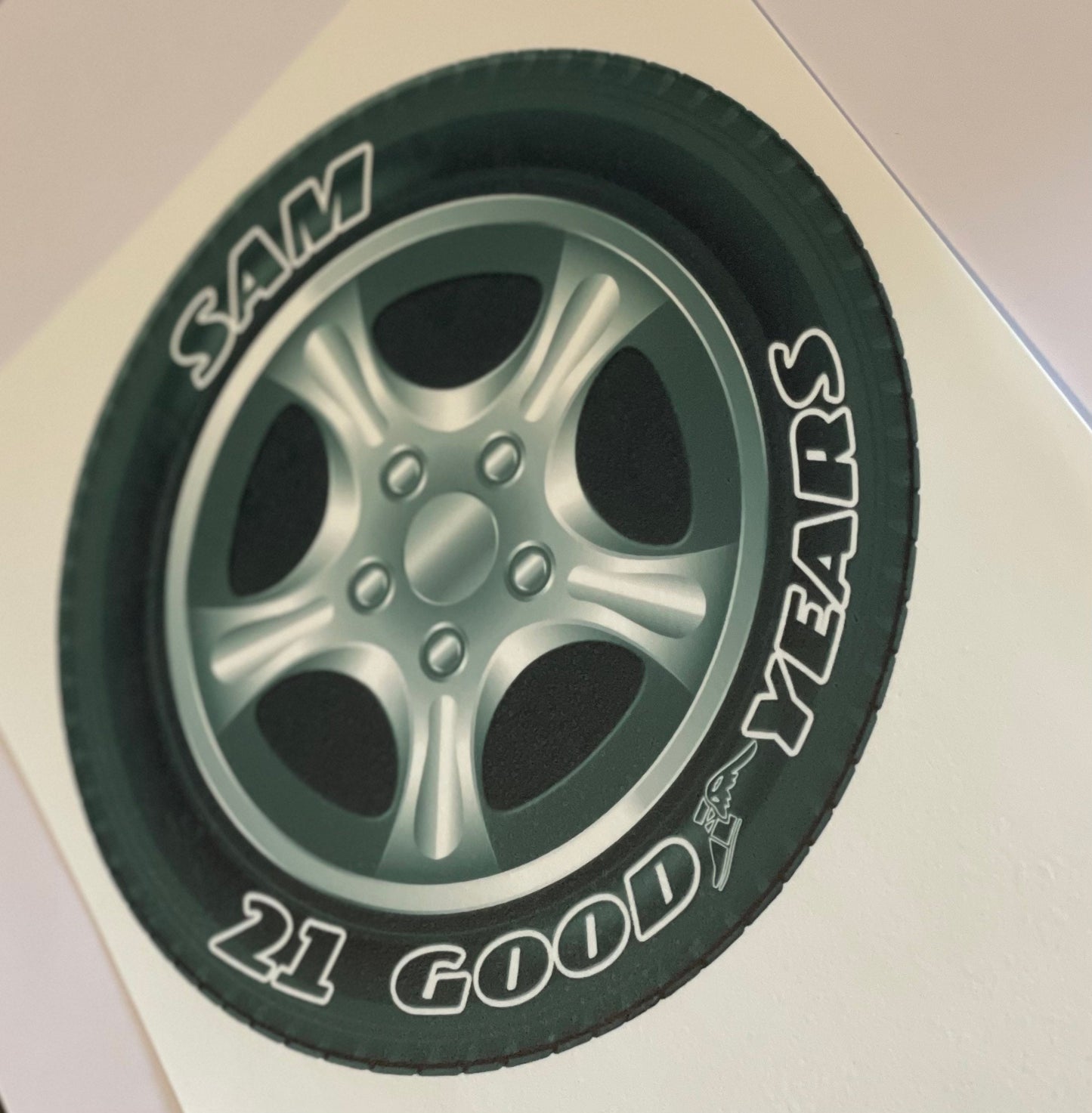 Personalised Tyre edible cake topper. Edible tyre / wheel cake toppers. Car Driver Cake topper.