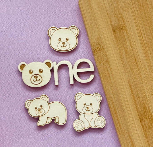 One Bear cake charm. First birthday topper. Wooden bears and topper set. Sheet cake charm. Bear themed party.