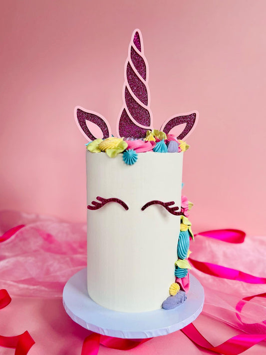 Unicorn cake topper set. Acrylic Unicorn horn ears and eye topper.
