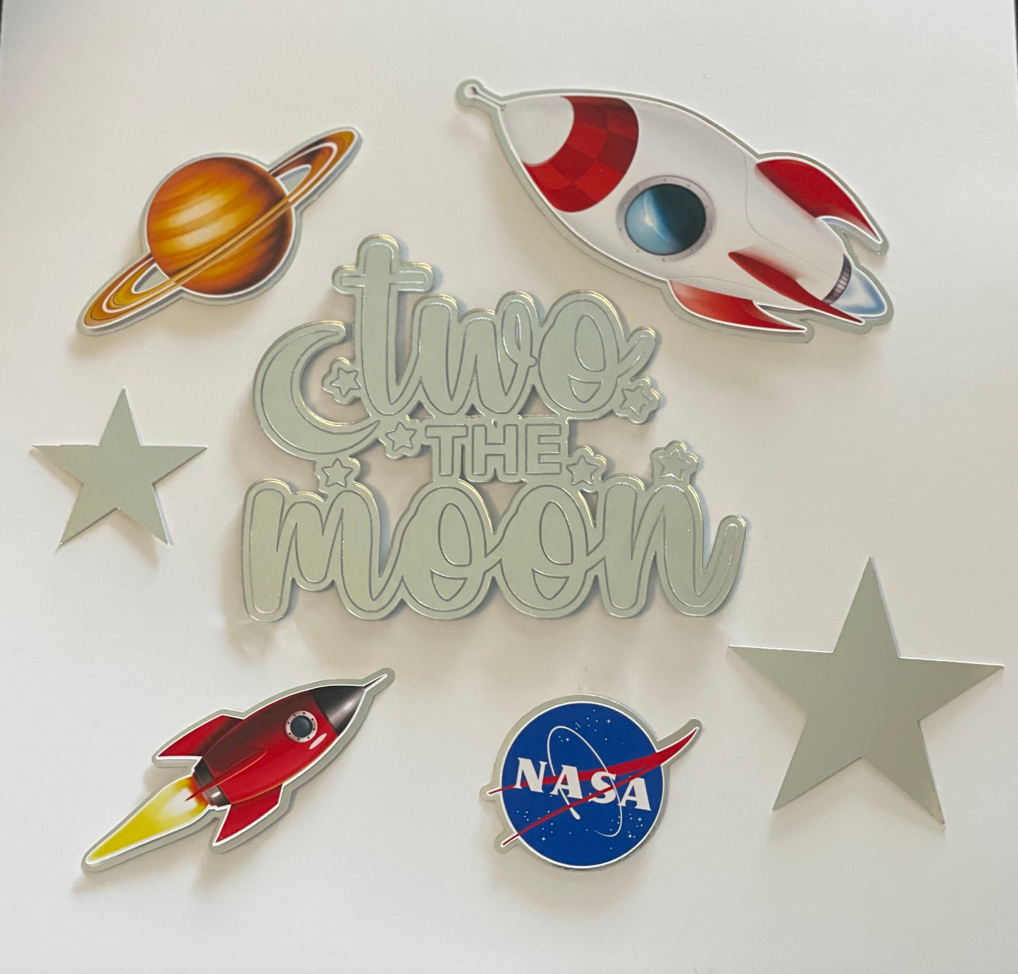 Silver mirror two the moon acrylic cake charm