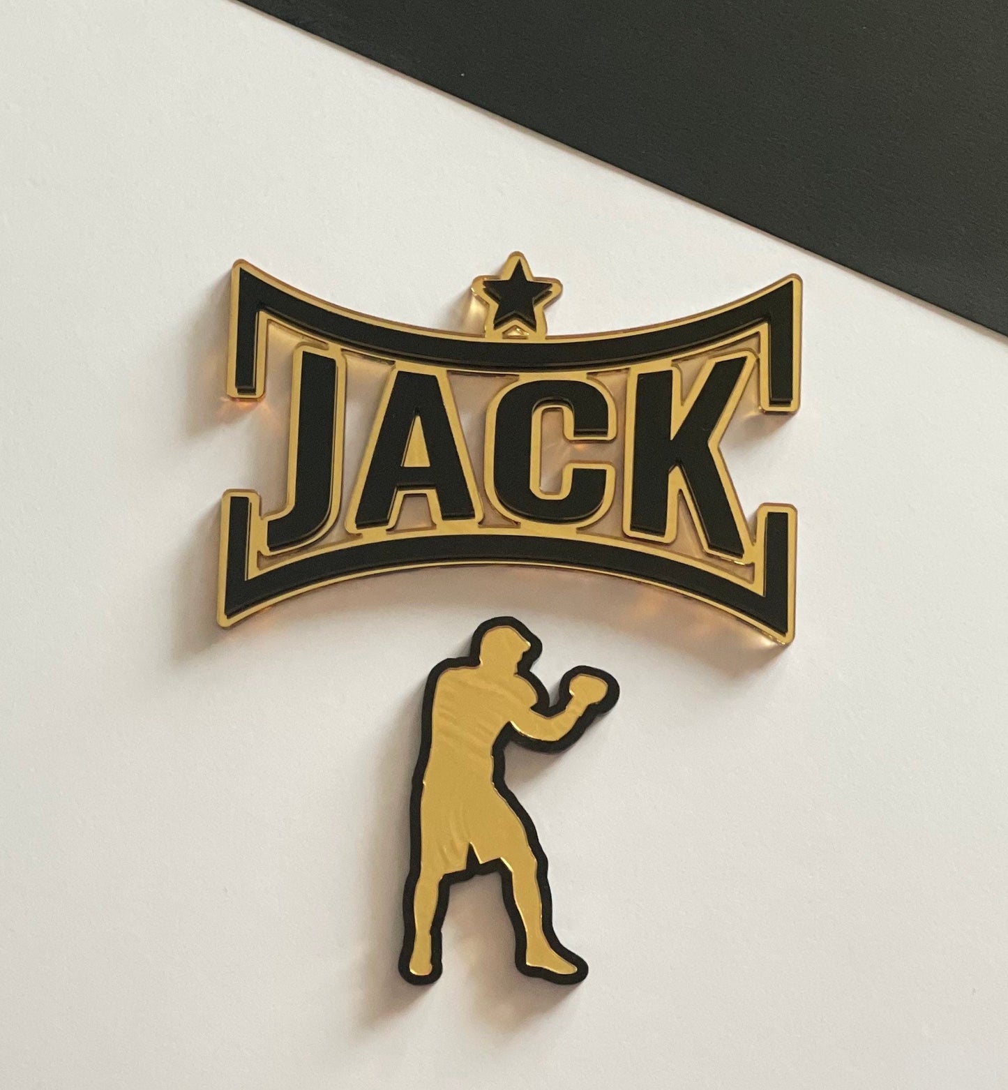 gold acrylic Boxing cake topper set. Mini charms. Black and gold. Boxing mini toppers. Boxing name charm.