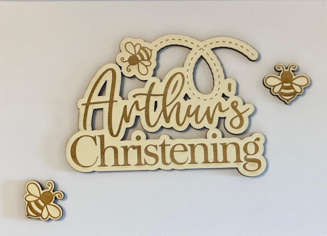 Wooden Winnie the Pooh Bear themed cake topper/charm set. Personalise with name /birthday / christening / baby shower. topper set.