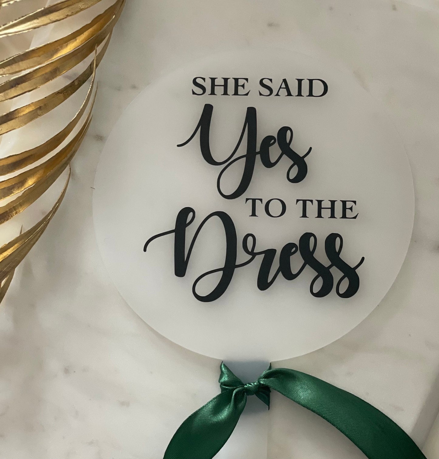 Yes to the dress sign / paddle. Bridal shop sign. Wedding dress sign. Black and white wedding. Monochrome.