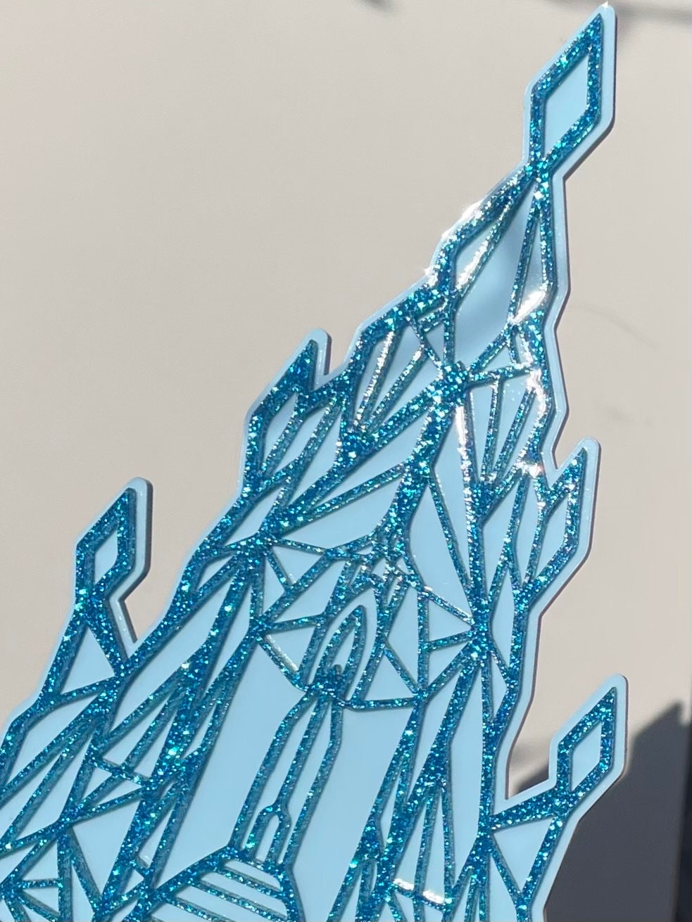 Name and age charm. Acrylic glitter Ice castle. Frozen / winter themed cake decorations.