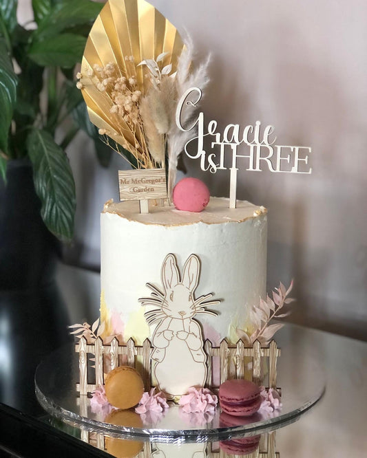 Wooden Rabbit cake topper set.
