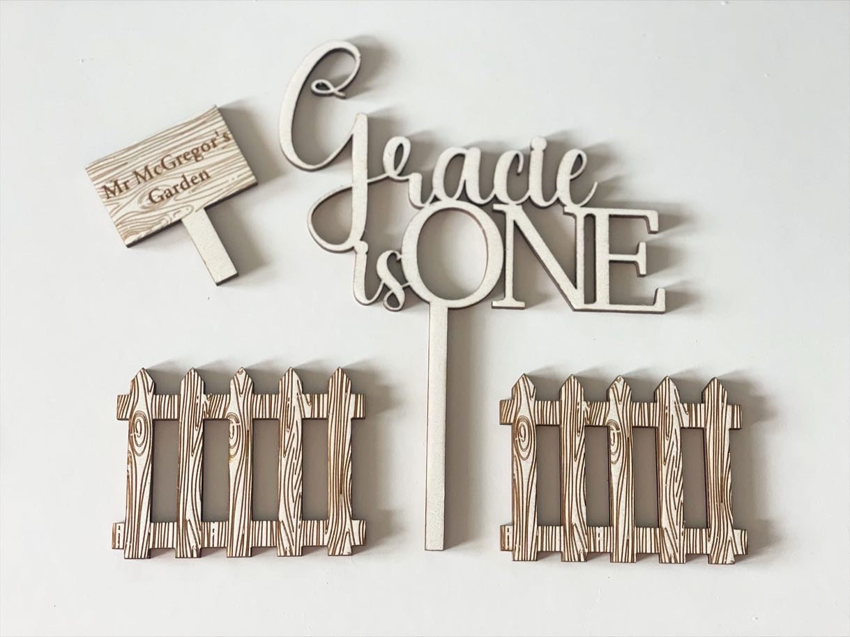 Wooden Rabbit cake topper set.