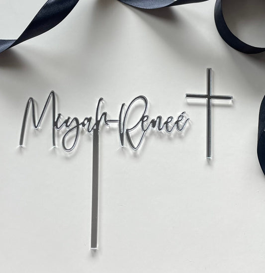 Acrylic Christening and cross name topper set
