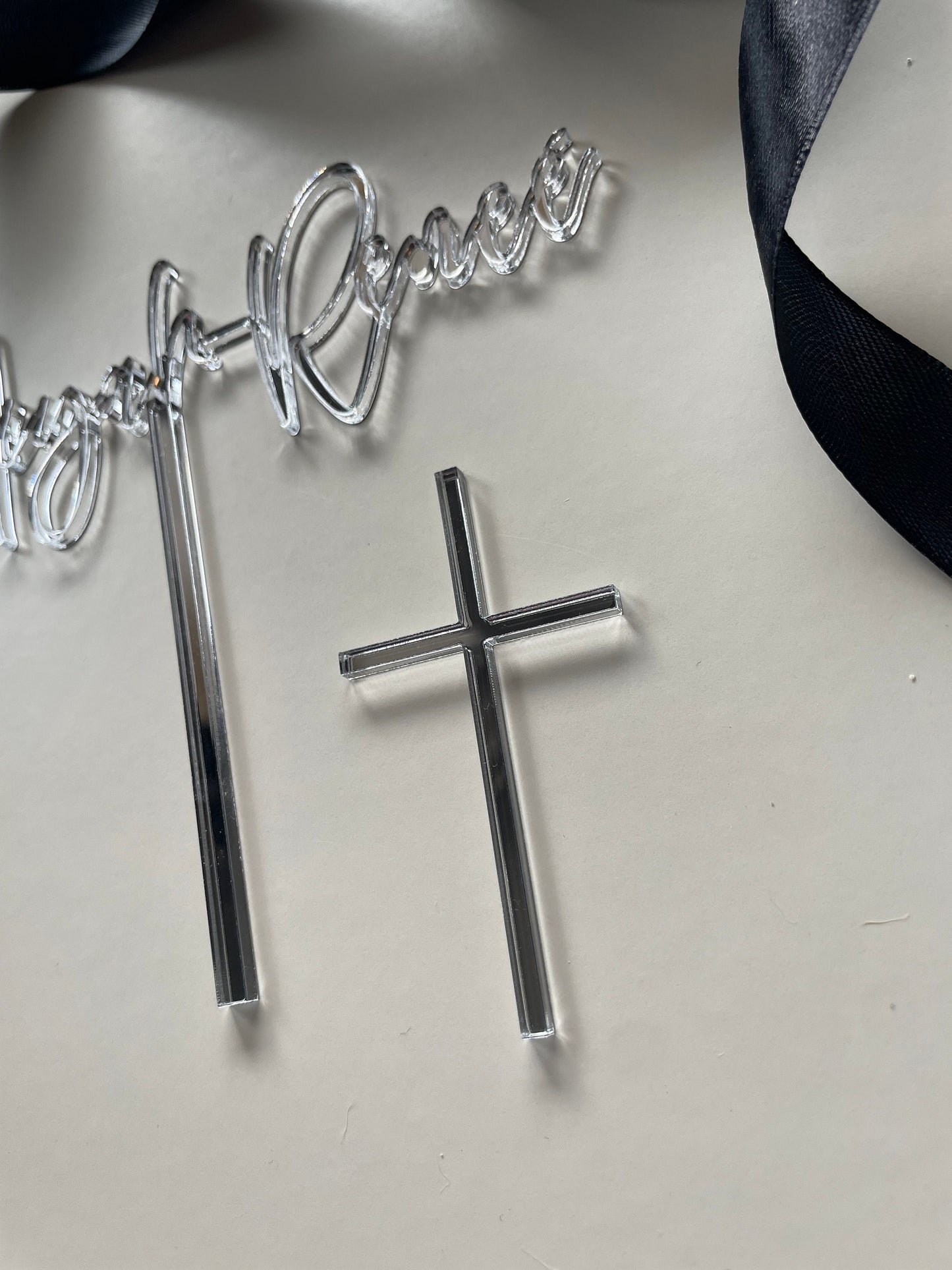 Acrylic Christening and cross name topper set