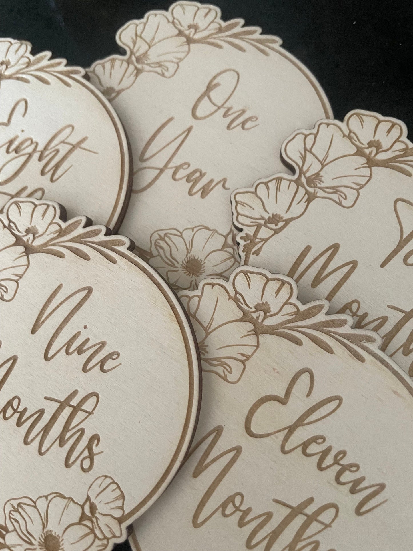 Floral Milestone signs. Baby announcement disc. Nursery Wall decor.