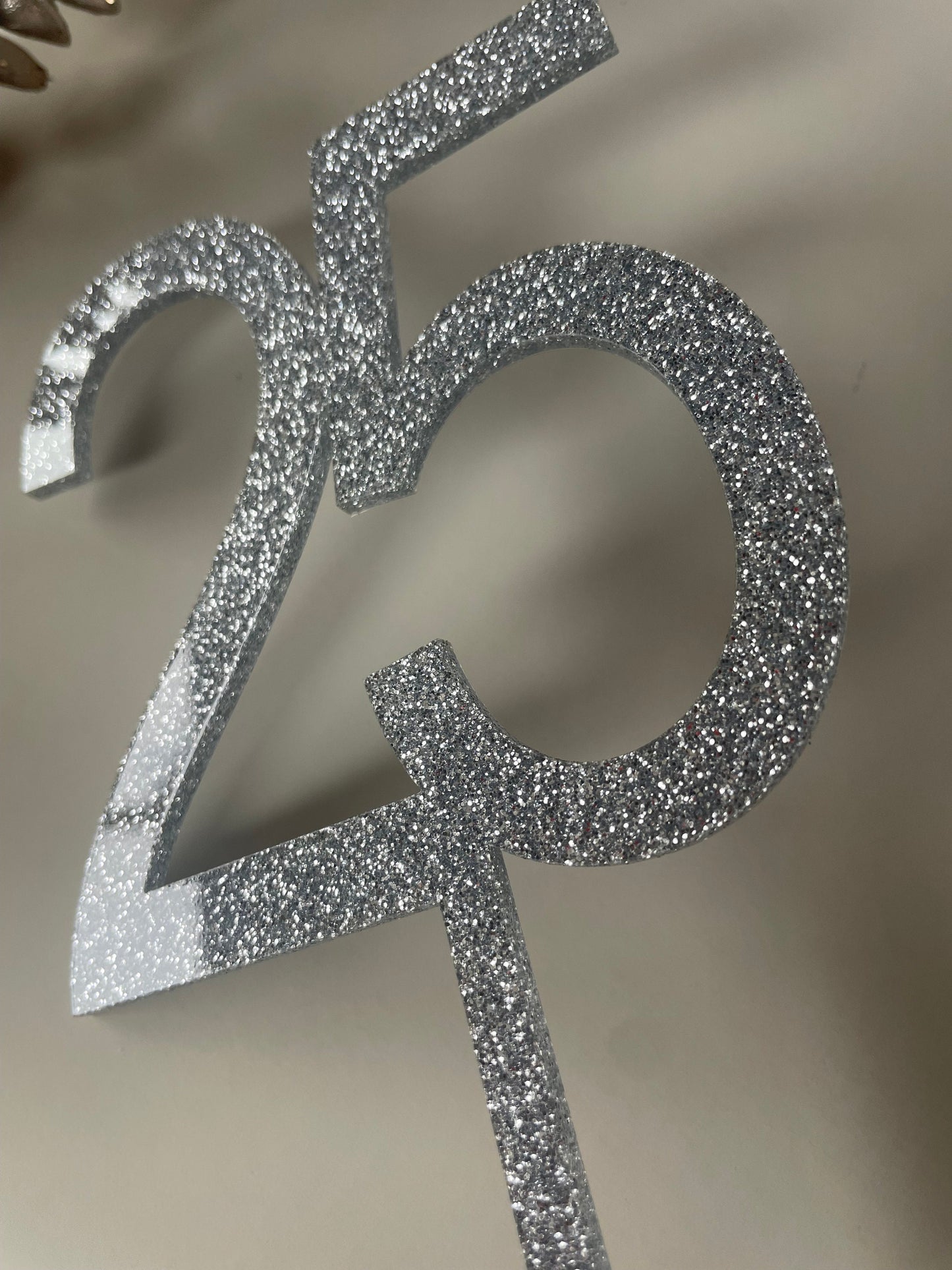 25 number topper. Silver acrylic. Silver anniversary cake topper.