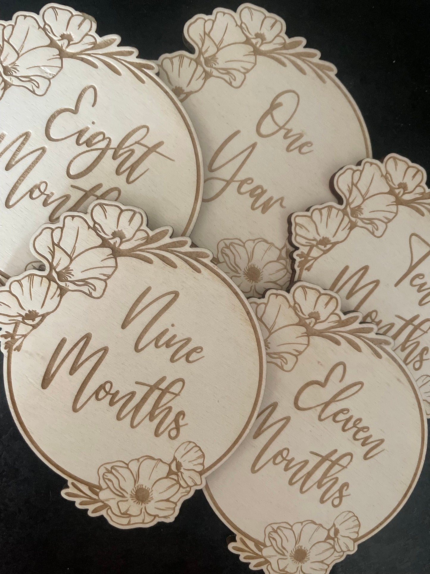 Floral Milestone signs. Baby announcement disc. Nursery Wall decor.