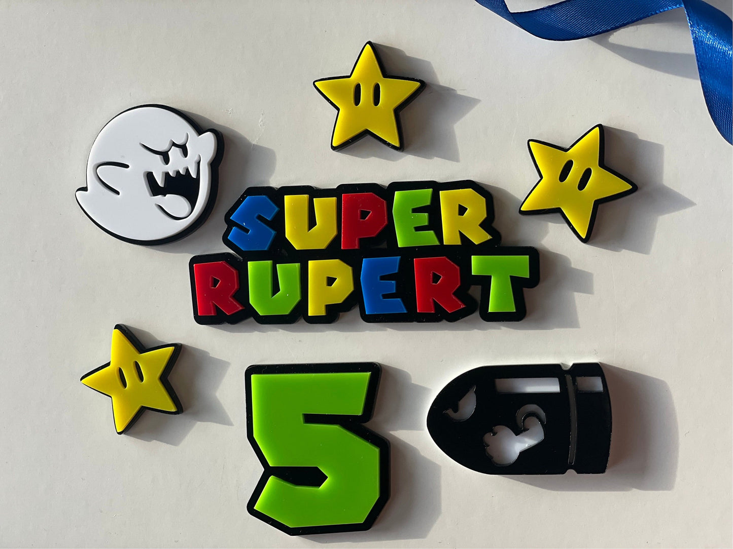 Super Acrylic name and age charm.  3d green pipes. Acrylic topper and star set.