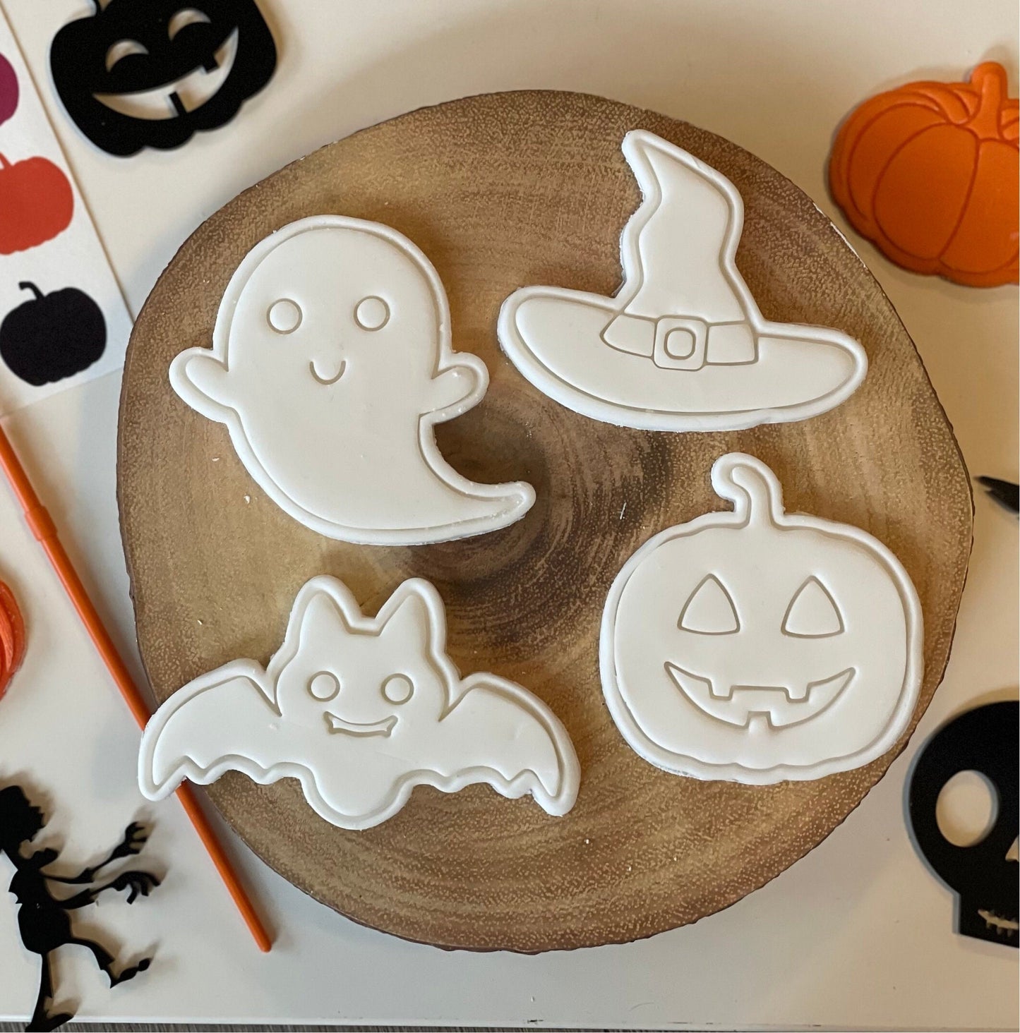 Halloween cookie stamps. Paint Your Own fondant stamps. Bat / Ghost / which Hat / pumpkin