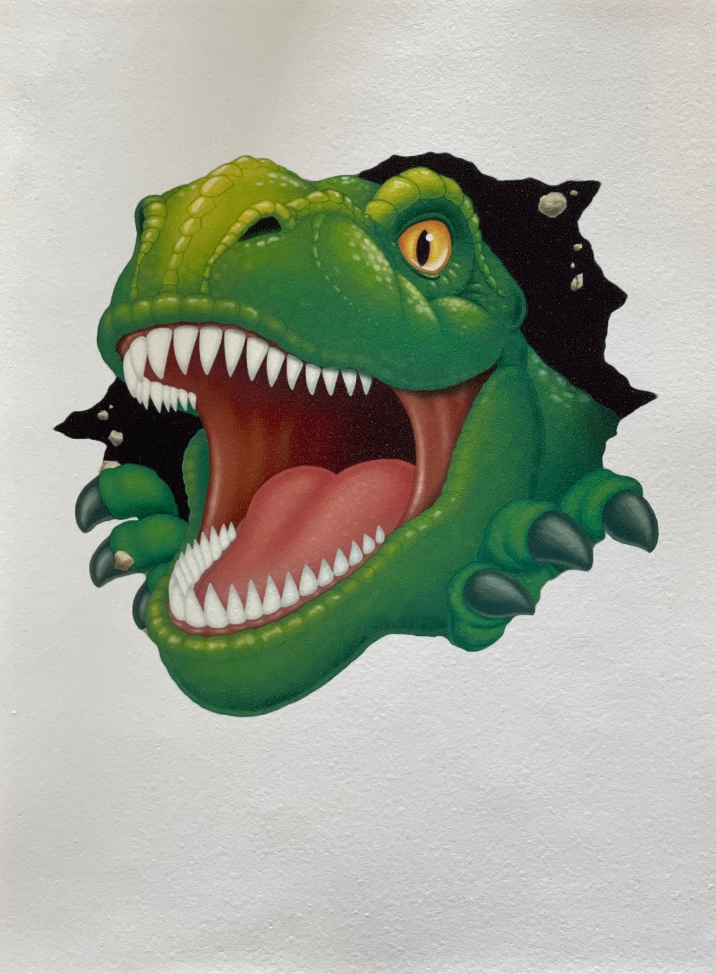 T-rex edible icing. Face ripping out of cake. Dinosaur image for cakes.