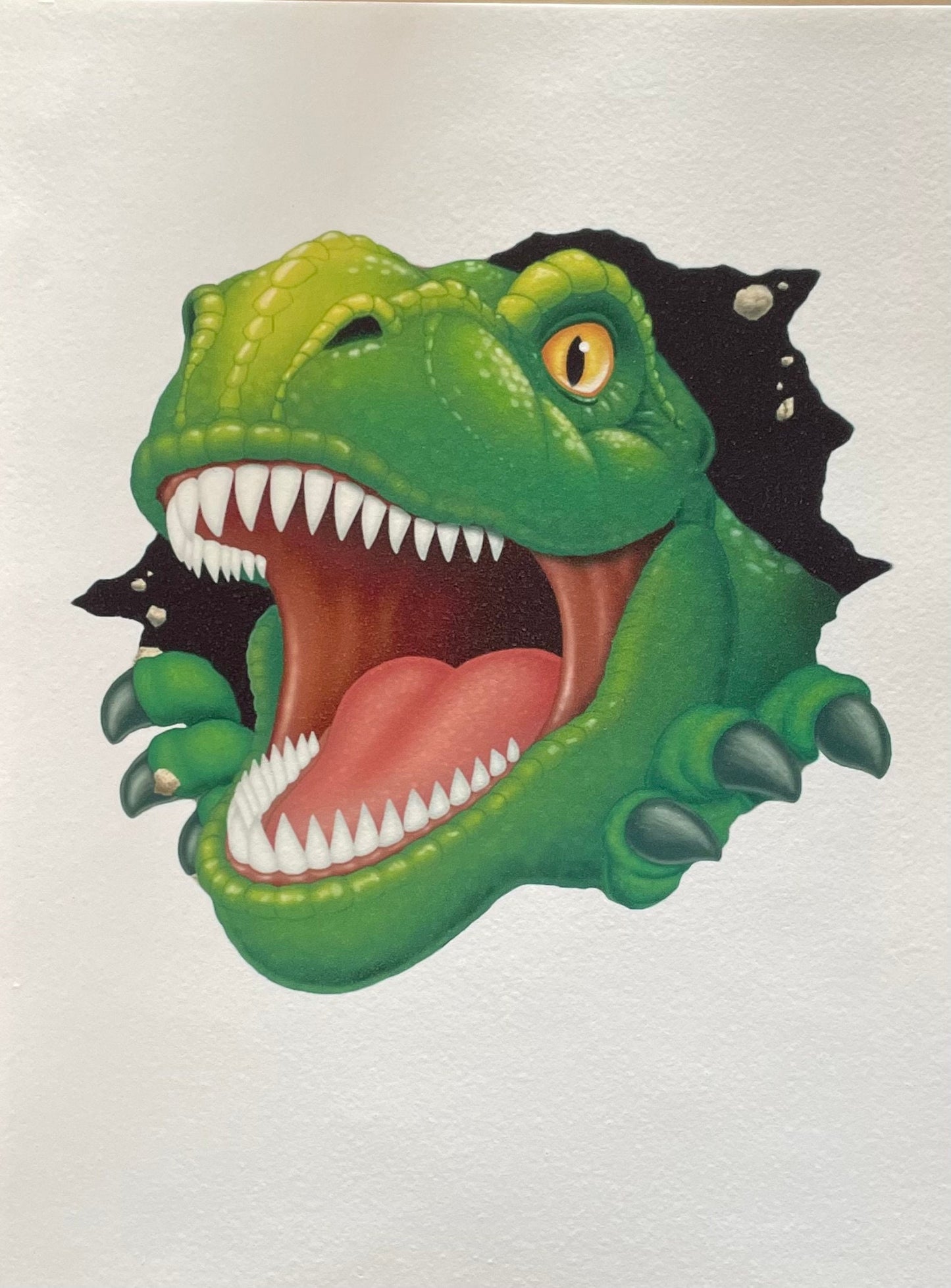 T-rex edible icing. Face ripping out of cake. Dinosaur image for cakes.