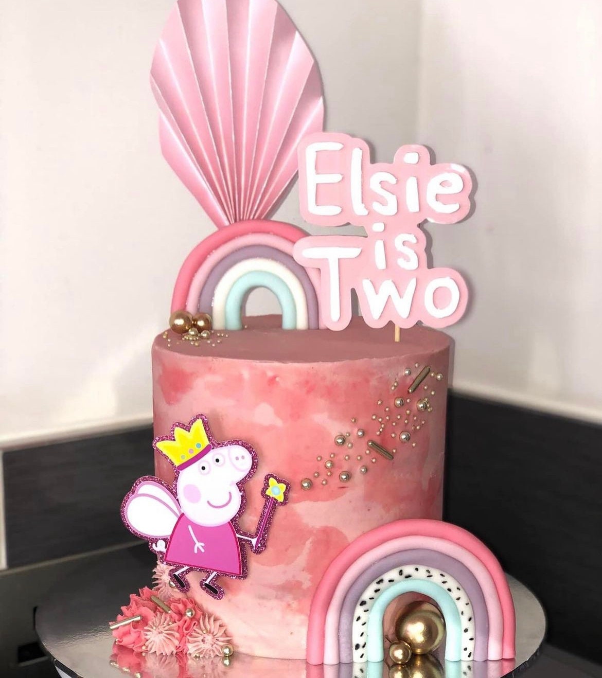 Cute name is age charm. Pink and white acrylic birthday cake charm