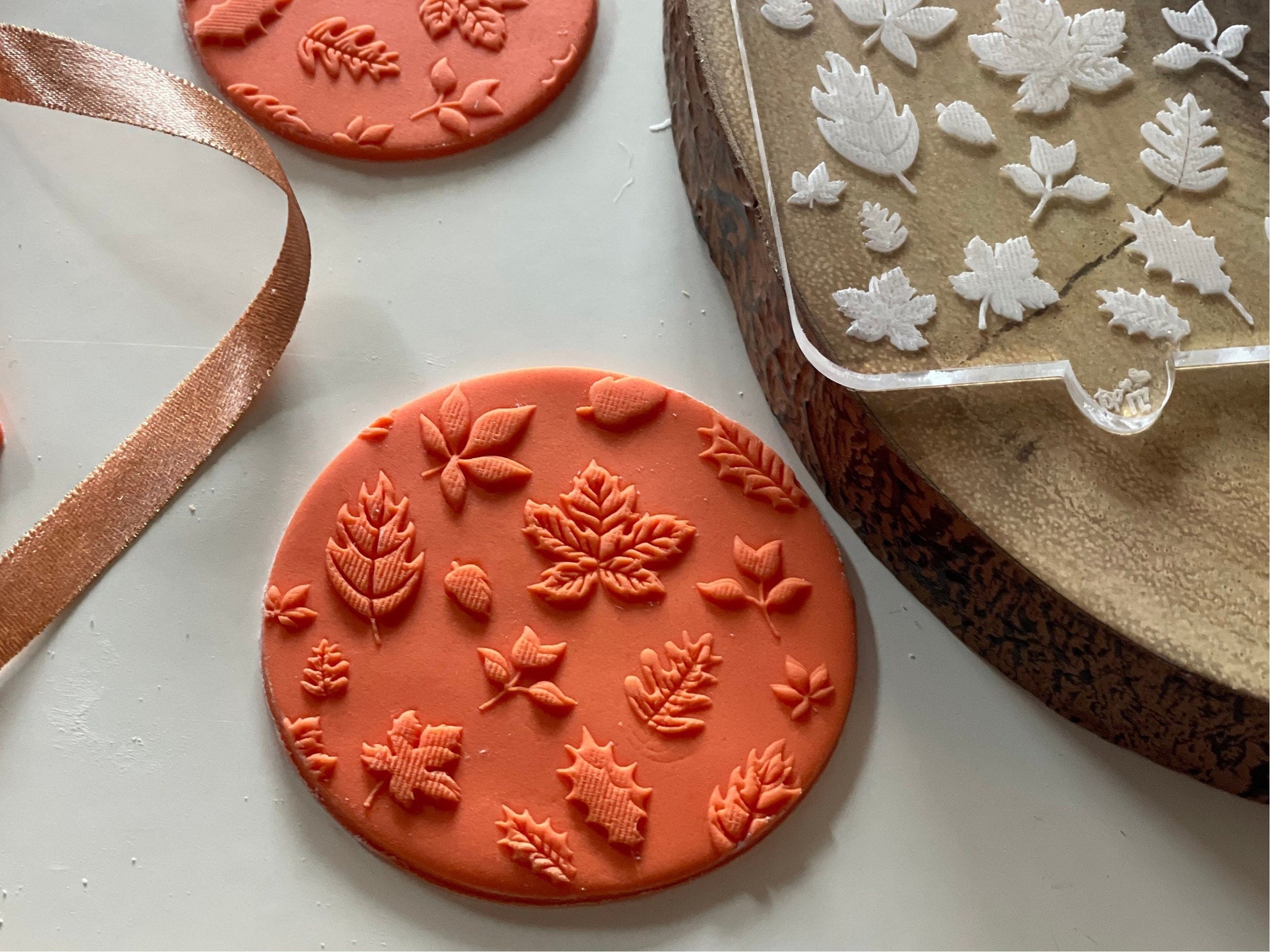 autumn fall leaf pattern debosser for cookies and fondant 
