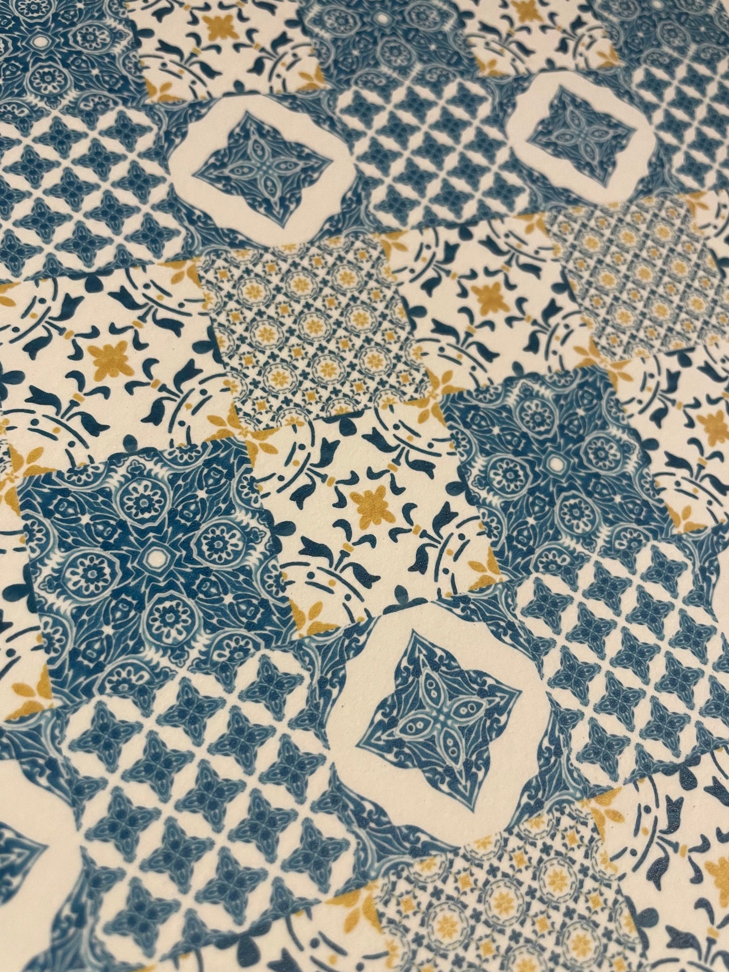 Mediterranean mosaic tiles. Edible icing. Cake wrap.