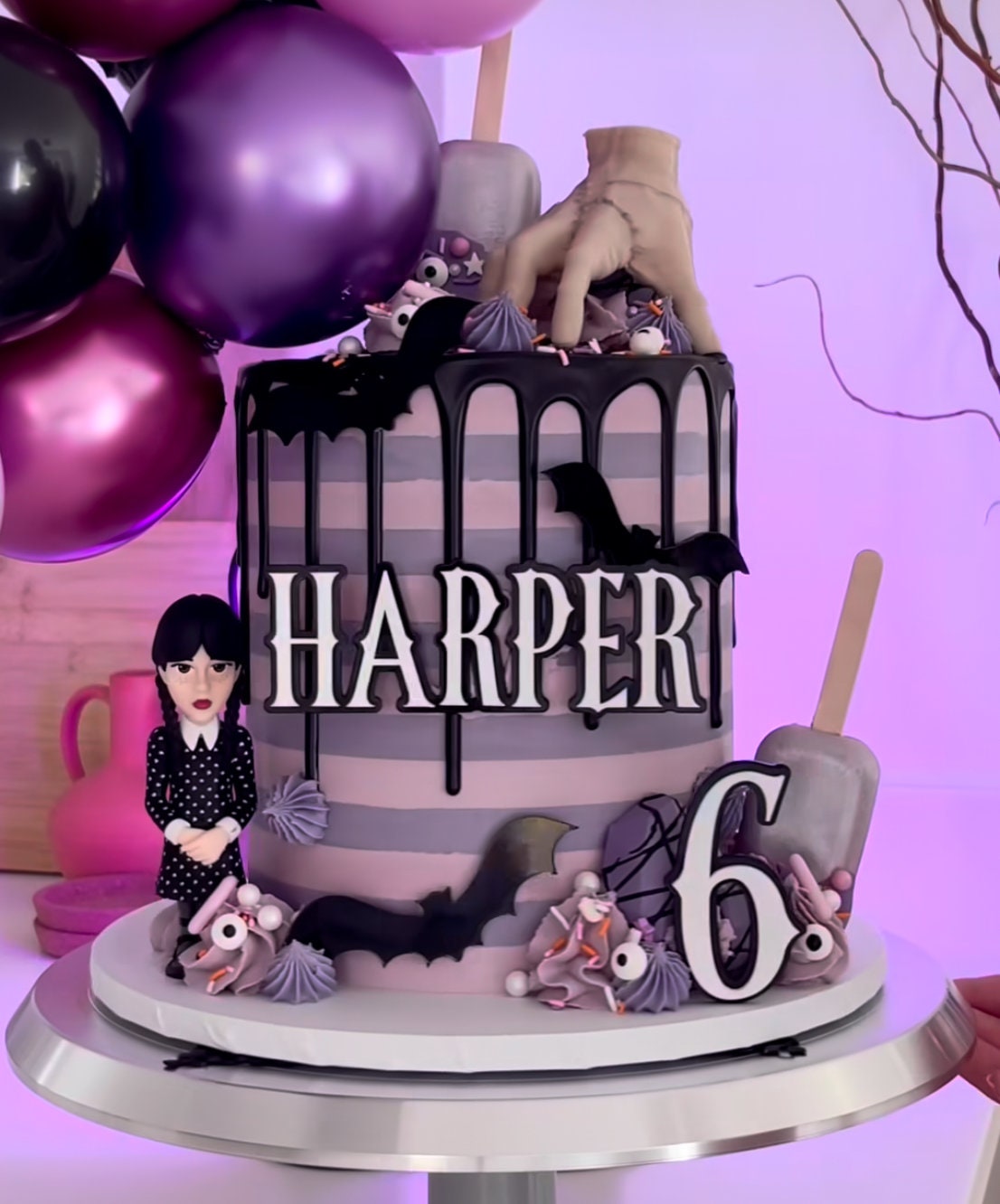 Wednesday Theme With Bats | Acrylic Cake Charm / Topper 