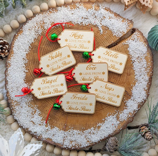 Pet Christmas gift tags. Personalised Christmas tags from Santa Paws