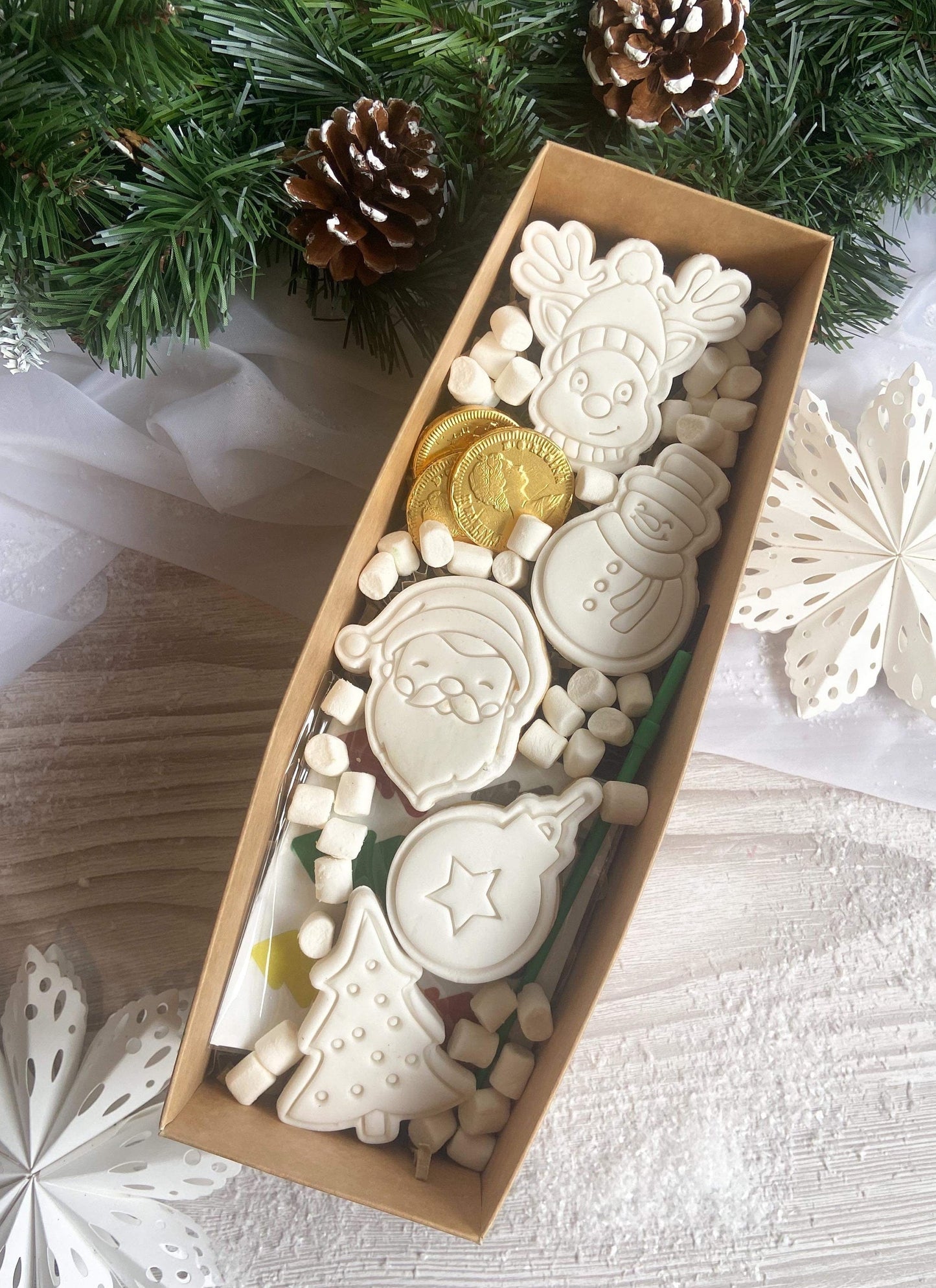 Christmas cookie stamps and cutters. Santa, Reindeer, Christmas tree, bauble, snowman. PYO cookies.
