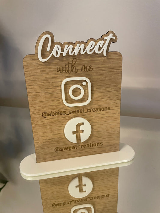Personalised Social media sign. Wood  engraved. Acrylic logos