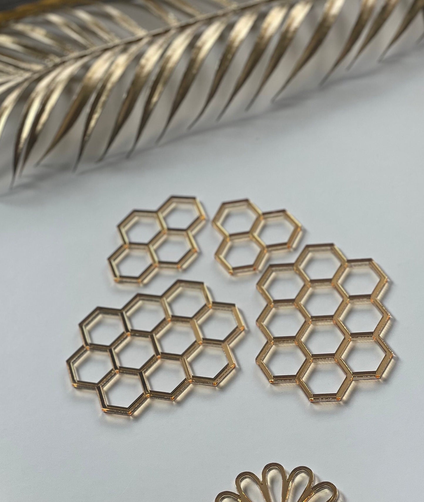 Bee gold acrylic charms . Honey comb charms.