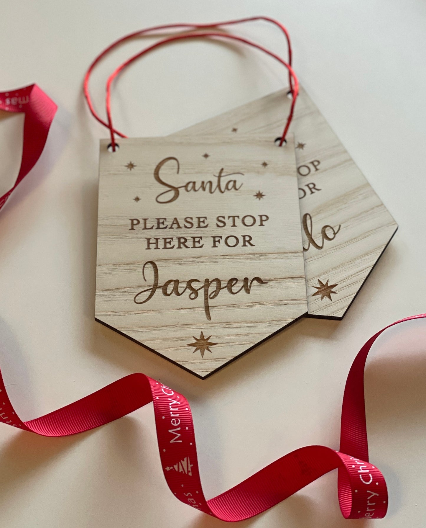 Santa Stop Here personalised signs. Door / bed post hanging signs for kids.