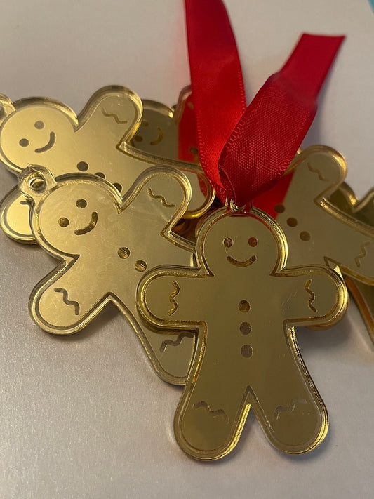 gold gingerbread man tags. Packs of 12.  Mirrored Acrylic