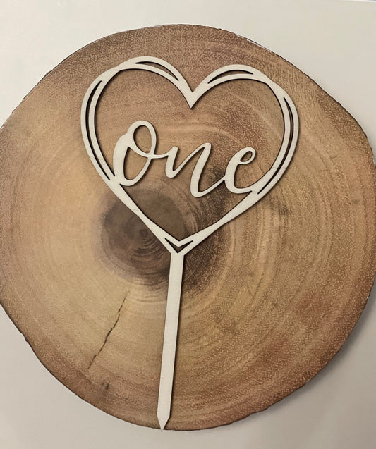 One heart cake topper. First birthday topper . Anniversary.