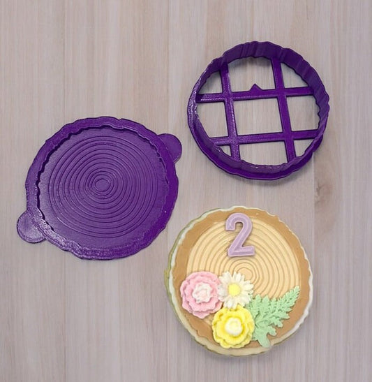 Wood slice fondant stamp and cutter.