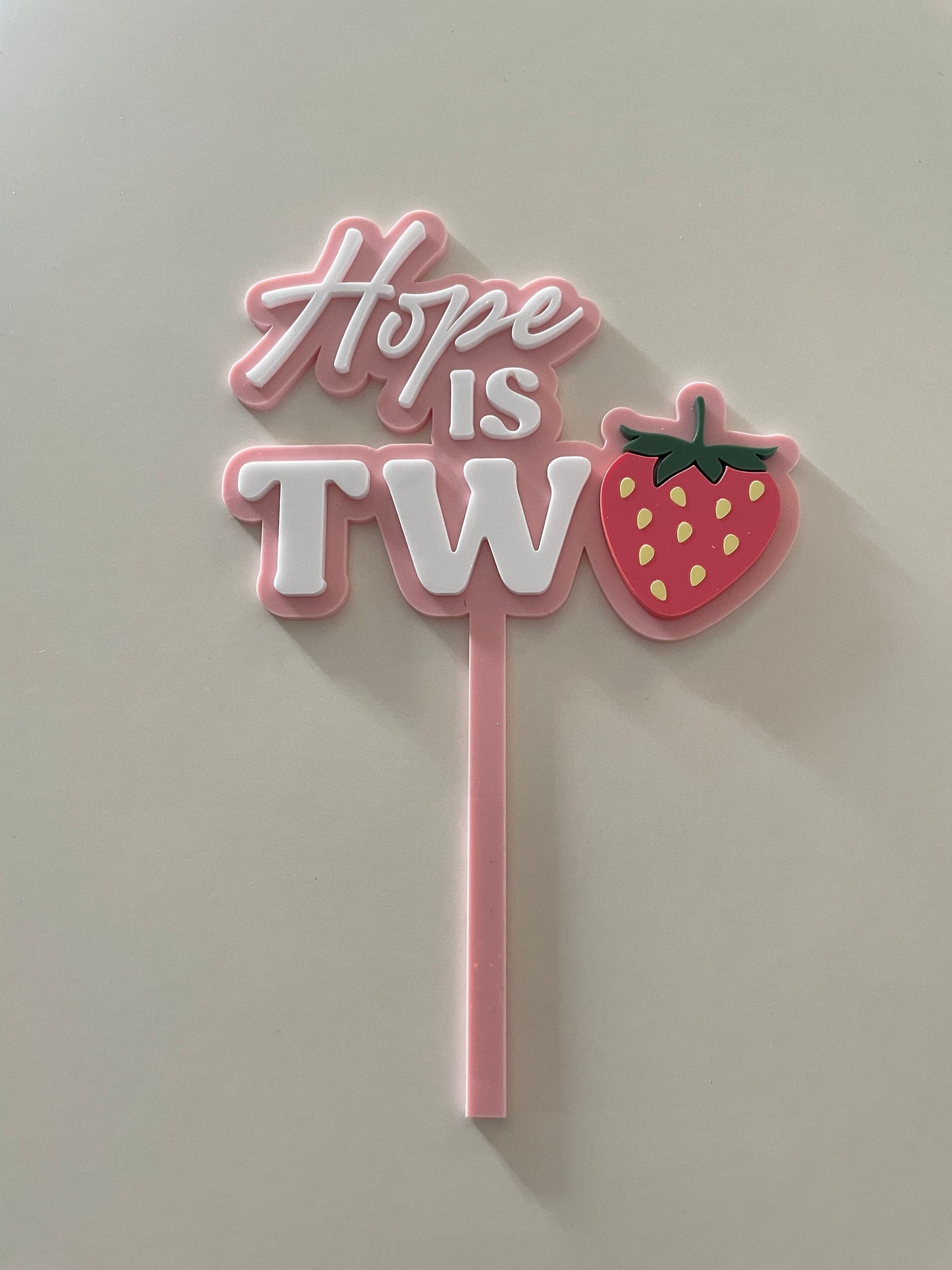 Strawberry cake topper. Second birthday topper.  Personalised Acrylic charm.