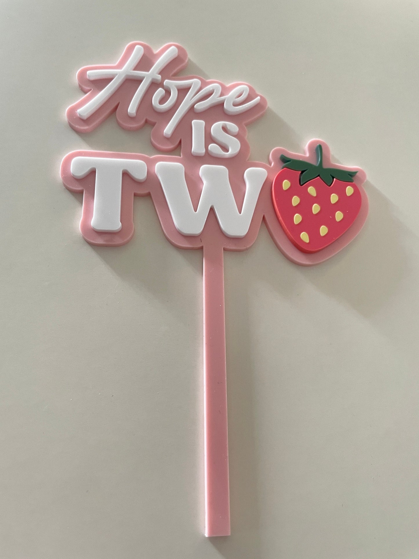 Strawberry cake topper. Second birthday topper.  Personalised Acrylic charm.