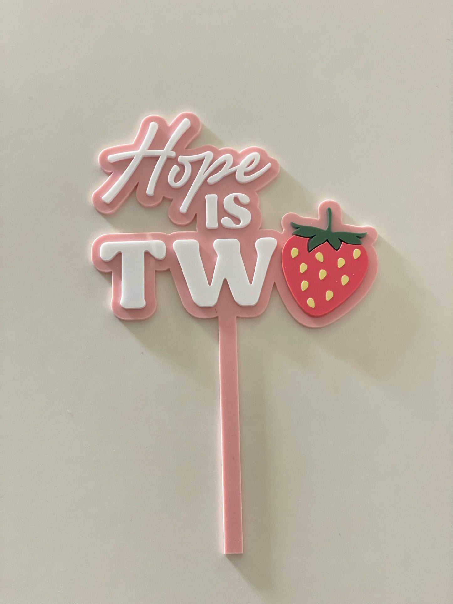 Strawberry cake topper. Second birthday topper.  Personalised Acrylic charm.