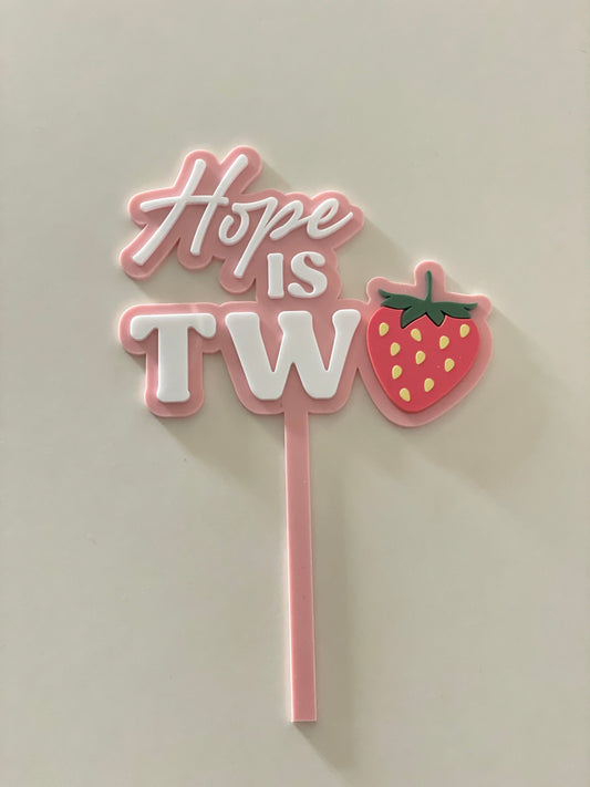 Strawberry cake topper. Second birthday topper.  Personalised Acrylic charm.