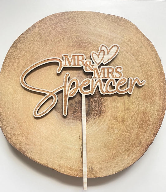 Wooden Mr and Mrs Name wedding cake topper. Mr and Mr. Mrs and Mrs. Rustic wedding.