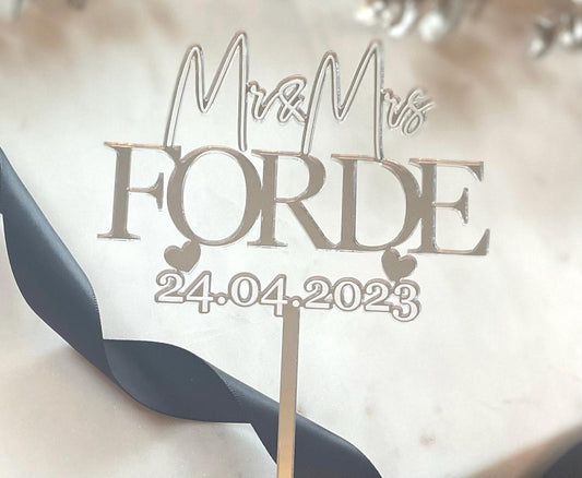 Wedding cake topper. Mr and Mrs Name and weddding date cake topper. Mr and Mr. Mrs and Mrs.