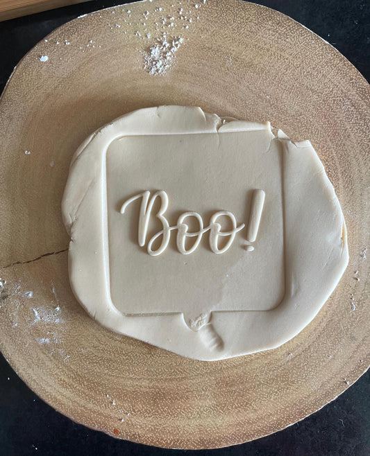 Boo! Halloween debosser and cutter set. fondant debosser / embosser for biscuits and cakes.
