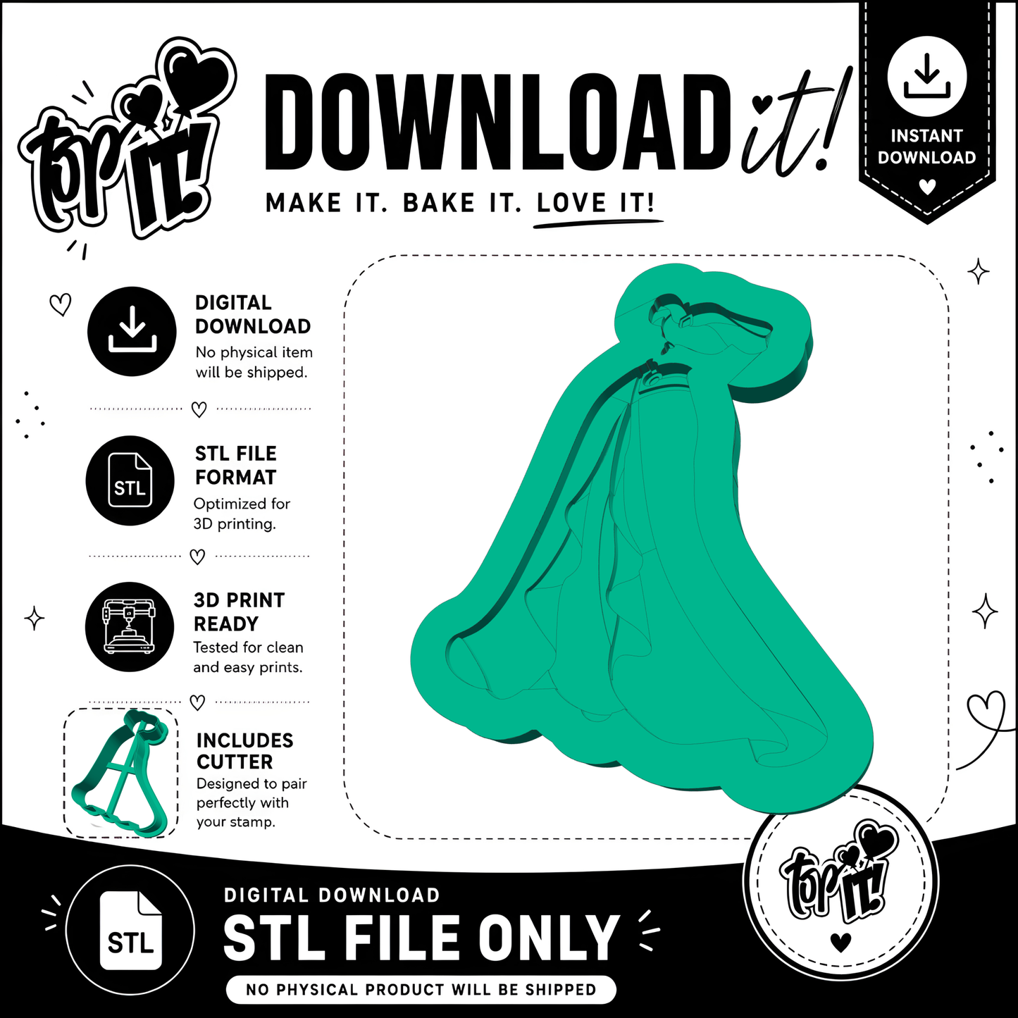 Jasmine Princess Dress  | Embosser And Cutter STL File