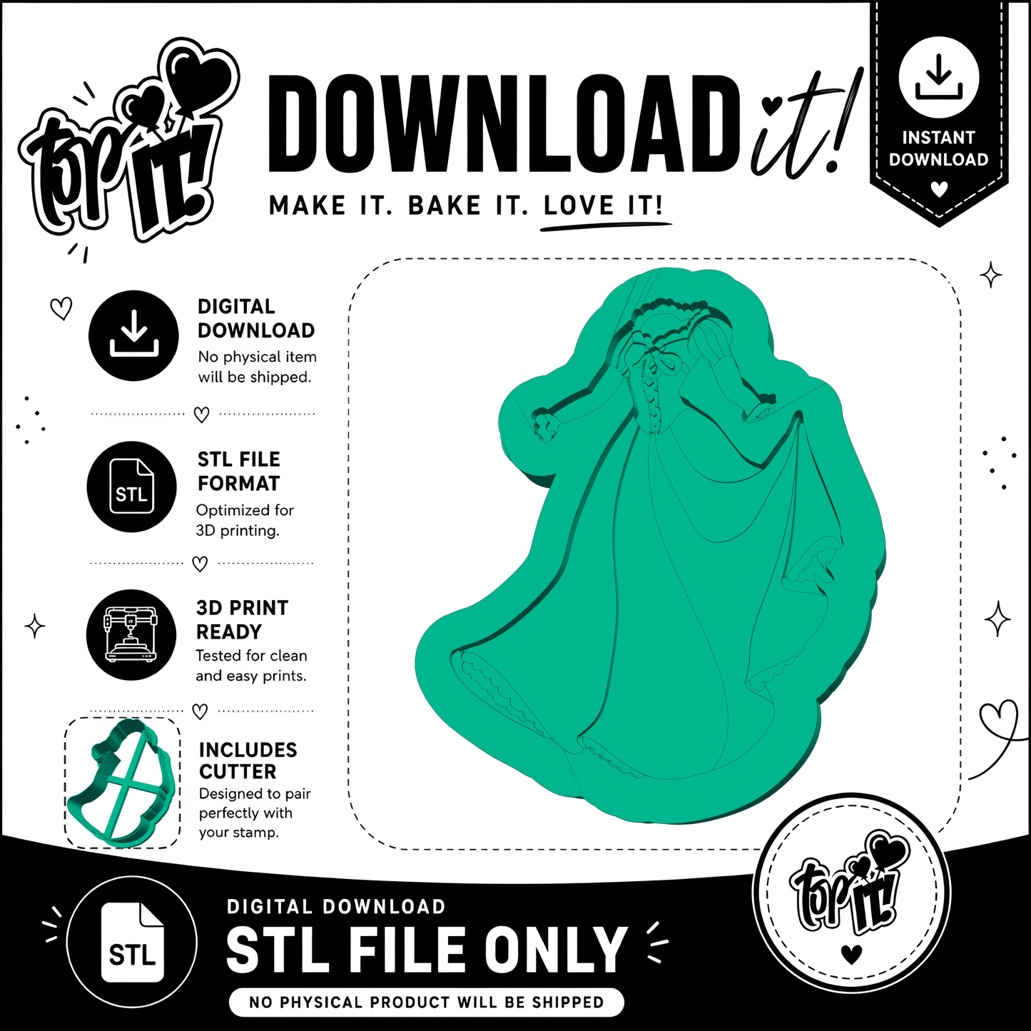 Rapunzel Princess Dress  | Embosser And Cutter STL File